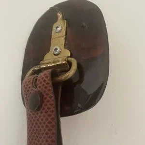 Jeff Deegan Brown Lizard Belt with Turquoise and Wood Buckle Vintage Jeff Deegan Brown Lizard Belt/ Turquoise & Wood Lacquered  main image 2